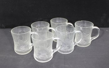Set Of Six (6) Vintage Arcoroc Canterbury Clear Glass Coffee Mugs Made In France, Featuring The Classic Embo