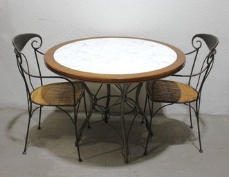 French Bistro-Style Marble Top Table & Wrought Iron Chairs  Elegant Caf Set