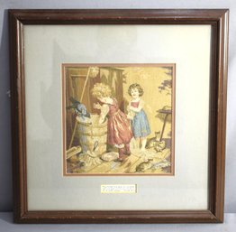 Charming Needlepoint - 'Childhood Innocence' - Framed Vintage Textile Art'