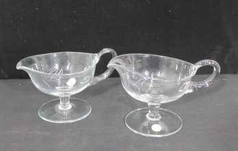 Set Of Two (2) Hand-crafted Clear Crystal Gravy Boats Made In Romania.