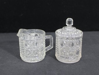 Vintage Indiana Glass Crystal Creamer & Covered Sugar Bowl Set  Pressed Glass  5 & 3.5'