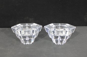 Pair Of Miller Rogaska Crystal Hexagon Votive Candle Holders  Made In Slovenia  3 X 5