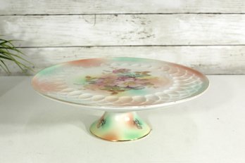 Vintage Schumann Arzberg Porcelain Cake Stand:  Floral Hand-Painted Design  4' X 12' Round