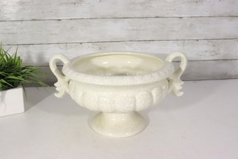 Vintage Home Interiors Crackle Glaze Pedestal Urn Bowl  White Ceramic  7' H X 11' Round