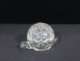Vintage Anchor Hocking Glass Turtle Trinket Dish  Covered Candy Box  Clear Pressed Glass  3.5