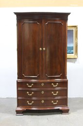 'Vintage Baker Mahogany Chippendale-Style Armoire Cabinet With Drawers'