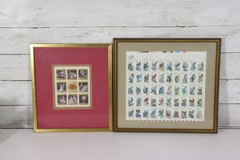 Vintage Framed Print Lot Of 2 Stamp & Miniature Art Displays Wall Decor