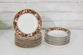 Beautiful Avalon By Vitromaster Dinnerware Set Featuring A Rich Multicolor Fruit Motif On A Striking Black And