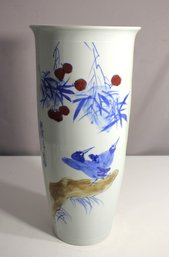 Hand-Painted Asian Porcelain Vase With Bird And Bamboo Motif