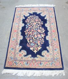 Handmade Persian-Style Wool Rug  51 X 31, Navy & Camel Floral