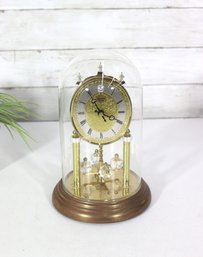 Vintage Anniversary Style Mantel Clock Glass Dome 9' Tall -Untested