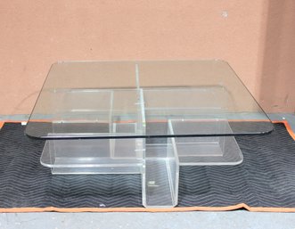 Modern Square Lucite & Glass Coffee Table  40' X 40' X 16.5'