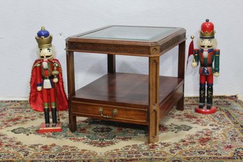 Century Furniture Glass-Top Side Table With Drawer