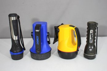 Lot Of 4 Flashlights  Dorcy, Garrity, Rayovac  Assorted Styles & Sizes
