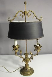 Vintage Bouillotte Lamp With Metal Shade And Brass Decor -( Need To Be Rewire )