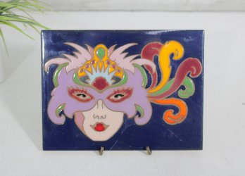 Vintage Hand-Painted Ceramic Tile  Venetian Mask Design  Colorful Wall Art  6 X 8