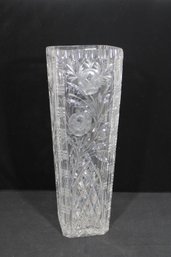 Tall Cut Crystal Vase  Floral & Geometric Pattern  15.5 H X 5 W