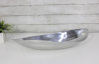 Vintage Modernist Aluminum Centerpiece Bowl  20' X 8.5' Sleek Mid Century Style Serving Dish