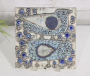 Lisa Larson Gustavsberg 2 Birds Ceramic Wall Tile  Swedish Mid-Century Modern  9 X 9