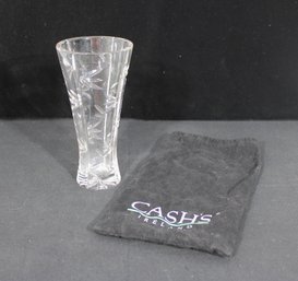Cashs Ireland Cut Crystal Vase With Original Bag  Floral Pattern  8' H