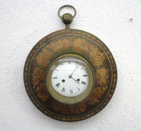 Antique 15 Round Wall Clock  Hand-Painted Floral Design