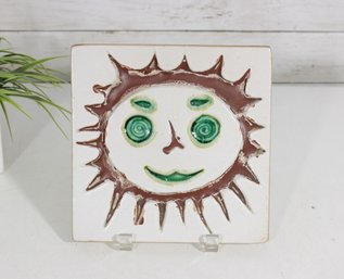 1960s Bennington Pottery David Gil Smiling Sun Tile  Mid-Century Trivet/Wall Hanging  8 X 8