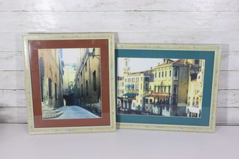 Italian Cityscape Print Lot Of 2 Framed Street & Canal Scenes
