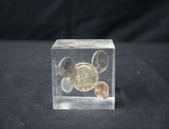 1964 US Silver Mint Set Paperweight - 5 Coins Set In Acrylic Cube