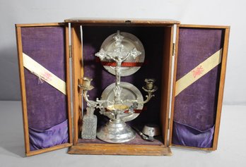 Antique Last Rites Call Box - Viaticum Wooden Cabinet With Religious Accoutrements'