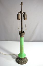 Mid Century Green Glass Lamp With Double Light