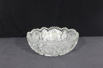 Vintage Cut Glass Bowl  Sawtooth Rim, Geometric Pattern  9.5 Diameter (Chips)