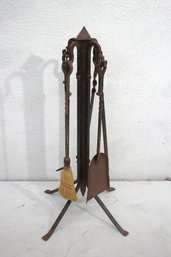 33 Tall Antique Wrought Iron Fireplace Tool Set  Rustic Vintage Decor