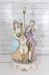 Vintage Capodimonte  Figural Lamp  Courting Couple W/ Lute Porcelain Table Lamp 30' H