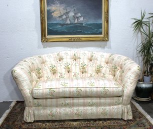 Vintage Floral Tufted Loveseat With Skirted Base