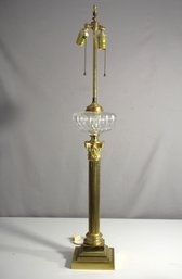 Italian Neoclassical Yellow Toile Corinthian Column Oil Lantern Style Table Lamp