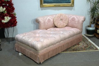 Vintage Pink Tufted Chaise Lounge With Fringe Skirt