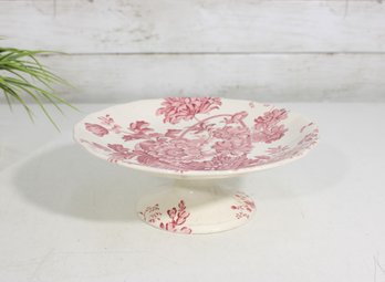 Royal Staffordshire Clarice Cliff Cake Plate  Pink Transferware Pedestal Stand  8.5 Round