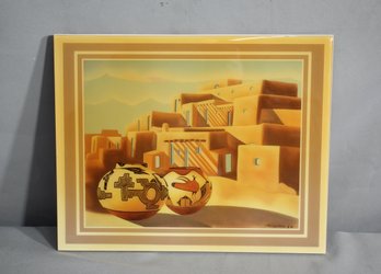 Southwestern Serenity/ Vintage Ceramic Taos Pueblo Art Tile By Charles Collins