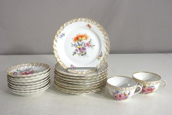 Vintage Sax Porcelain Tea Set  Floral & Gold Trim  Cups & Plates