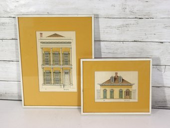 Framed Architectural Prints Pair New Orleans Buildings Yellow Mats