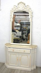 Vintage French Provincial Style Marble Top Console With Ornate Mirror