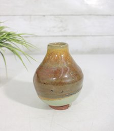 Signed Studio Pottery Vase  Hand Thrown Art Pottery  Earth Tone Glaze  5 Tall