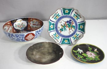 Lot Of 4 Vintage Asian Decorative Plates & Bowls  Kutani, Imari & Cloisonn