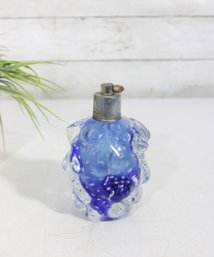 Vintage Art Glass Perfume Bottle Atomizer Blue Controlled Bubble 5'