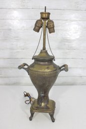 Vintage Samovar Style Brass Table Lamp  Double Socket Urn Form Lamp W/ Faucet Detail  24' H