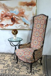 Tall Back Country French Style Armchair With Ornate Upholstery