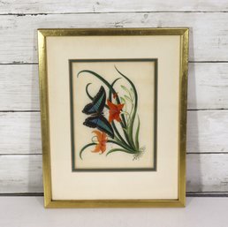 Framed Art Nouveau Butterfly & Lily Print Tielman Tiffany Glass Label