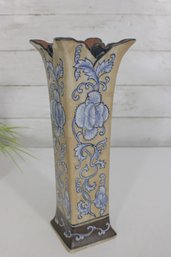 Formatives Art Pottery Vase  Hand Painted Floral, Scalloped Rim  11.5 H