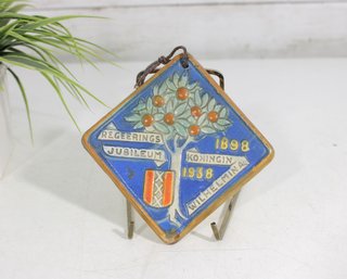 Goedewaagen Dutch Queen Wilhelmina Jubilee Tile 1898  Hand-Painted Delft Style  4'