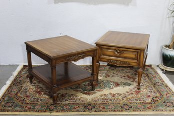 Pair Of Vintage Side Tables - One With Drawer, One Open Shelf